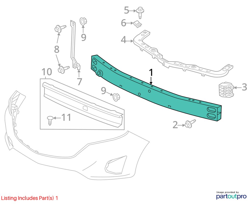 Used Front Bumper Reinforcement Front fits: 2021 Chevrolet Equinox Front Grade A