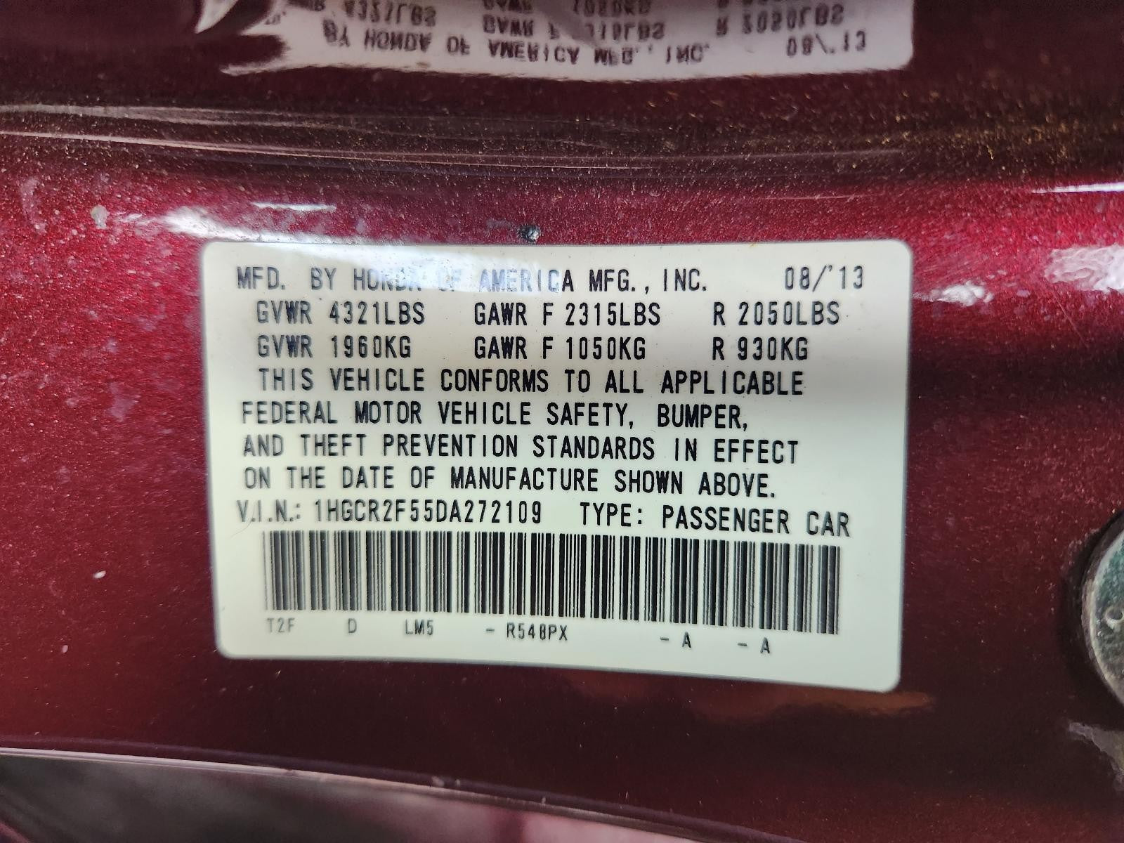 Used Speedometer Gauge fits: 2013 Honda Accord cluster US market MPH Sdn 2.4L Sp