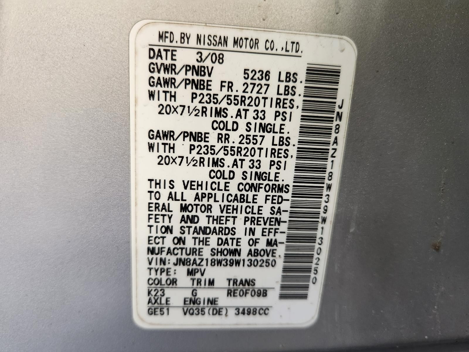 Used Engine Complete Assembly fits: 2009 Nissan Murano 3.5L VIN A 4th digit VQ35