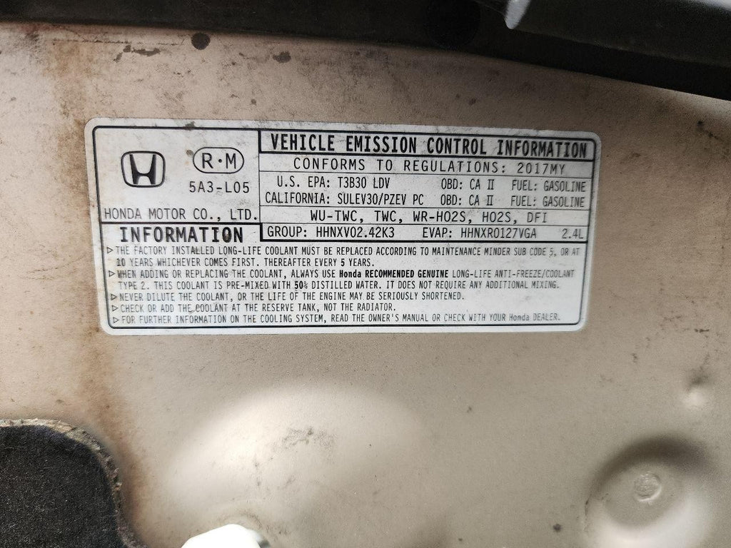 Used Engine Complete Assembly fits: 2017 Honda Accord 2.4L VIN 2 6th digit Sedan