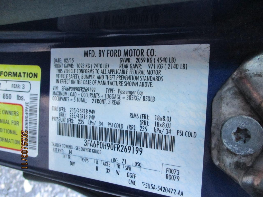Used Alternator fits: 2015 Ford Fusion 2.5 Grade A