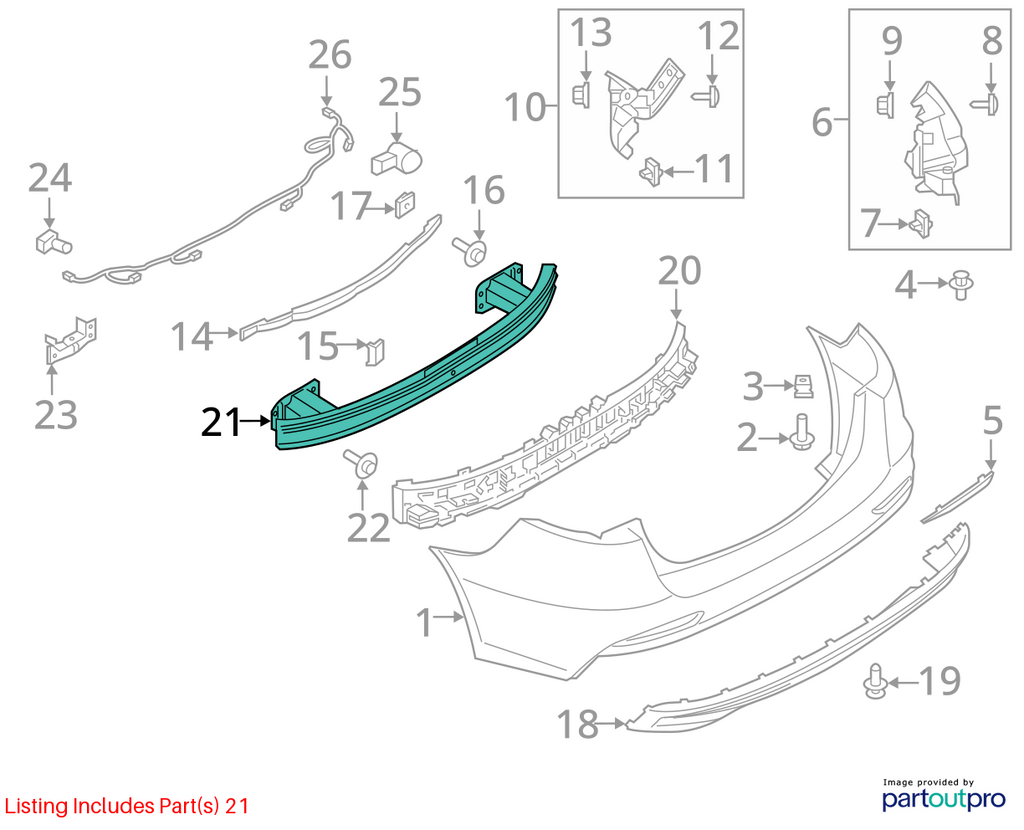 Used Rear Bumper Reinforcement Rear fits: 2015 Ford Fusion Rear Grade A