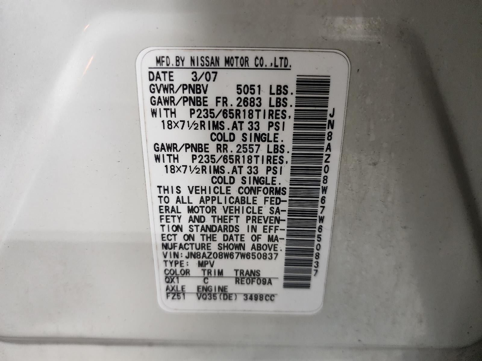 Used Front Left Door Window Regulator Front fits: 2007 Nissan Murano Front Left