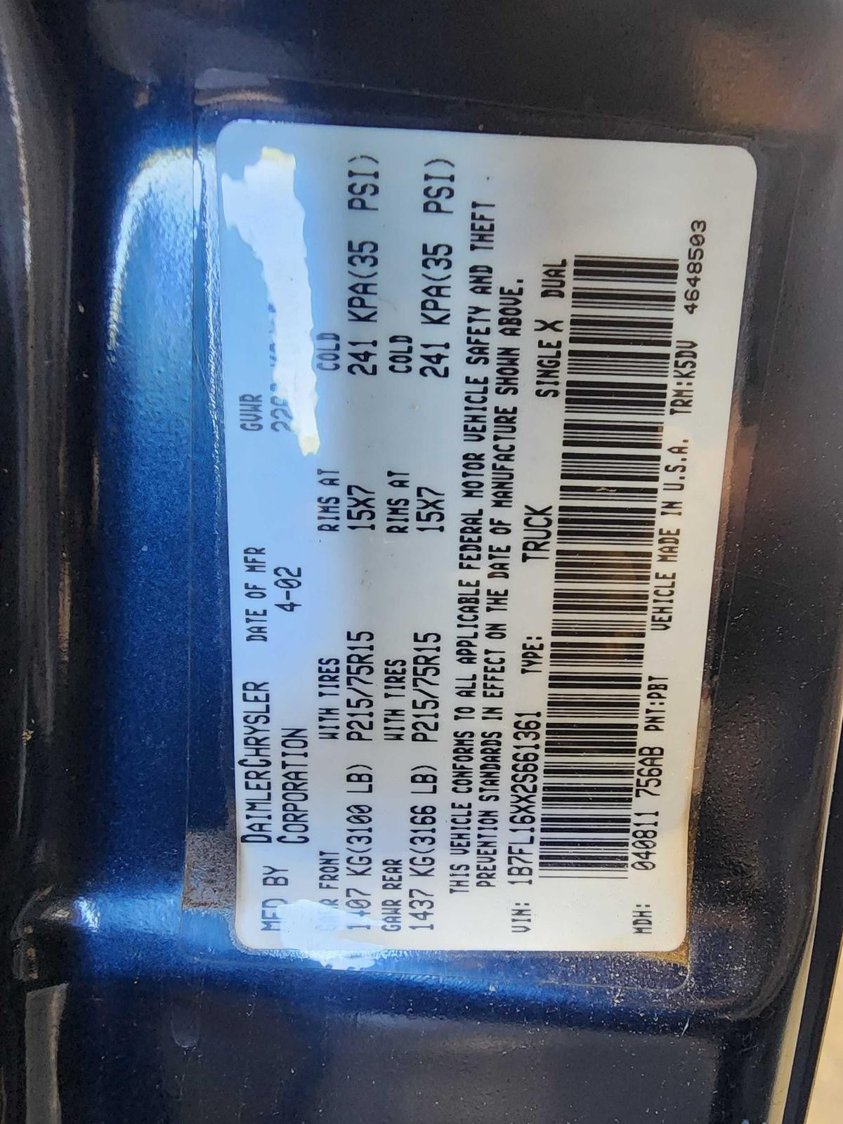 Used HVAC Blower Motor fits: 2002 Dodge Dakota front Front Grade A