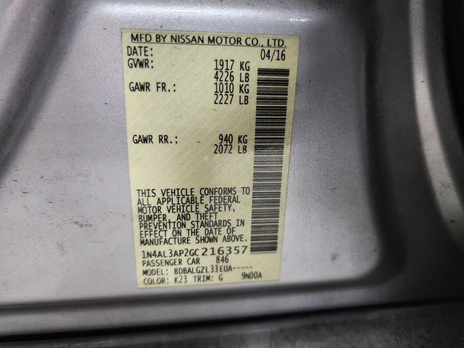 Used Speedometer Gauge fits: 2016 Nissan Altima cluster 2.5L 4 cylinder MPH Base