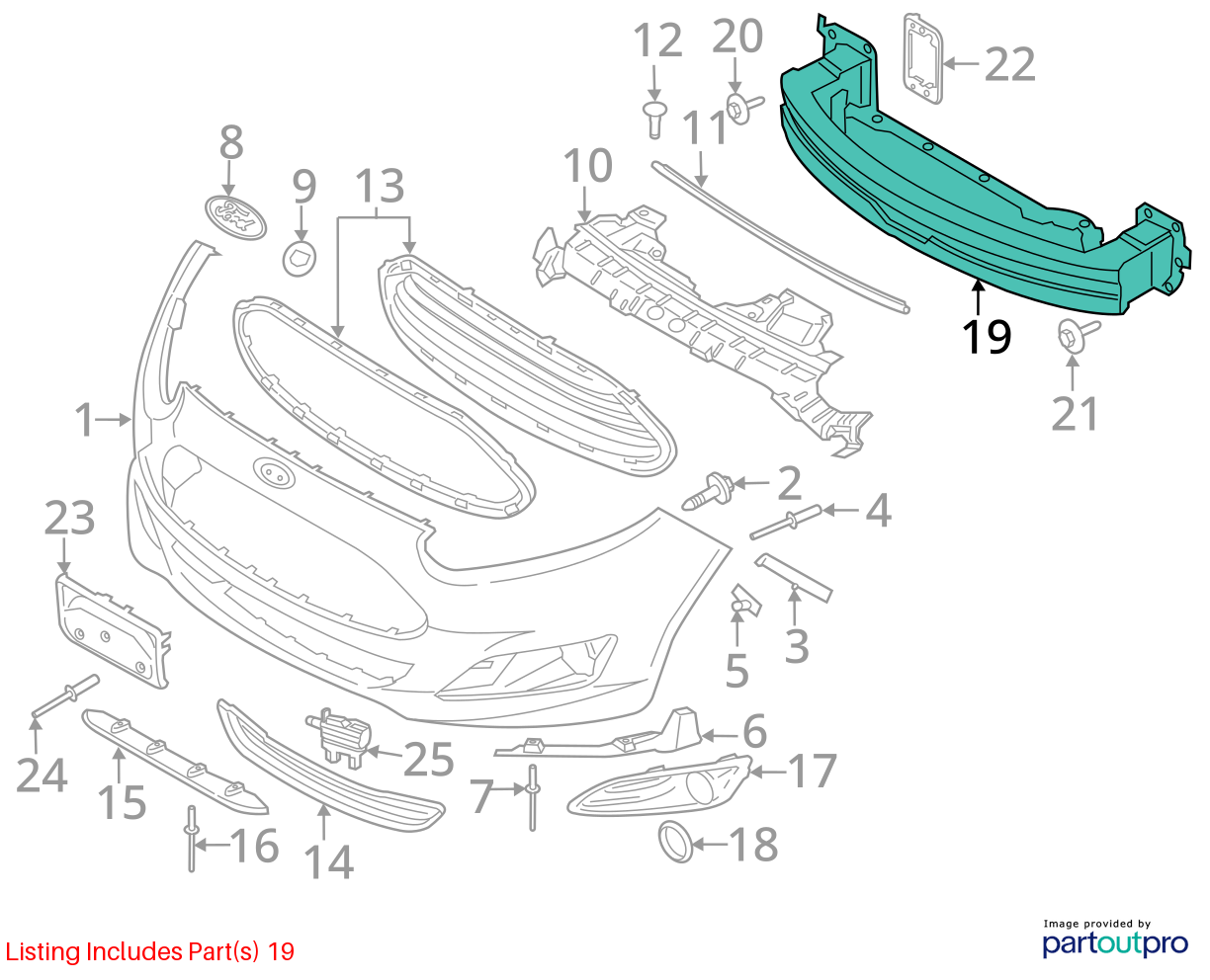 Used Front Bumper Reinforcement Front fits: 2019 Ford Fiesta Front Grade A