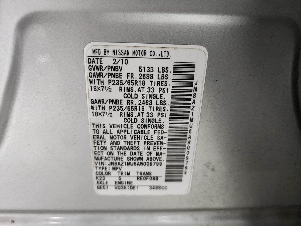 Used Engine Complete Assembly fits: 2010 Nissan Murano 3.5L VIN A 4th digit VQ35