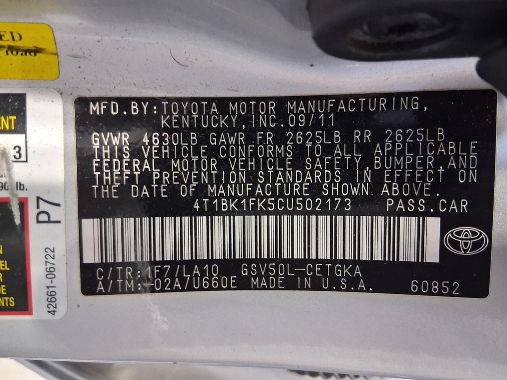 Used Front Left Drive Axle Shaft fits: 2012 Toyota Camry 3.5L 2GRFE engine 6 cyl