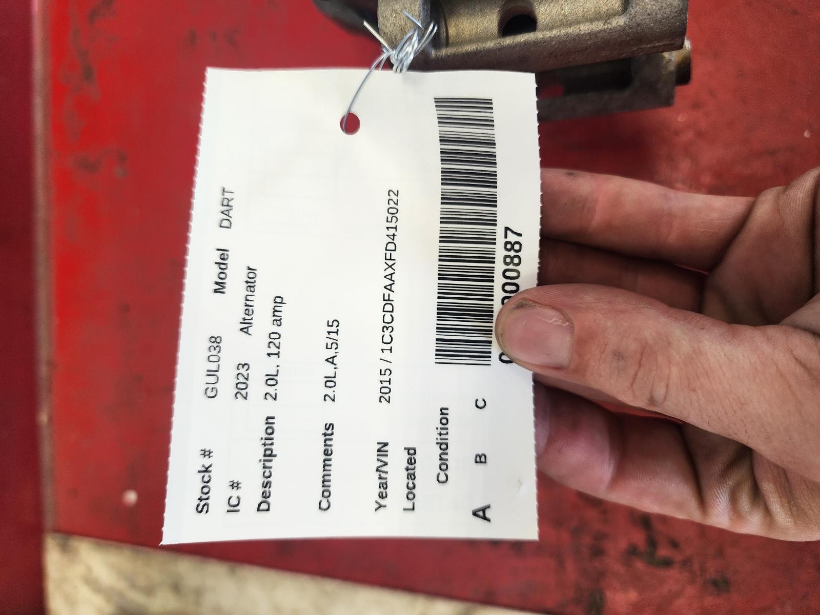 Used Alternator fits: 2015 Dodge Dart 2.0L 120 amp Grade A