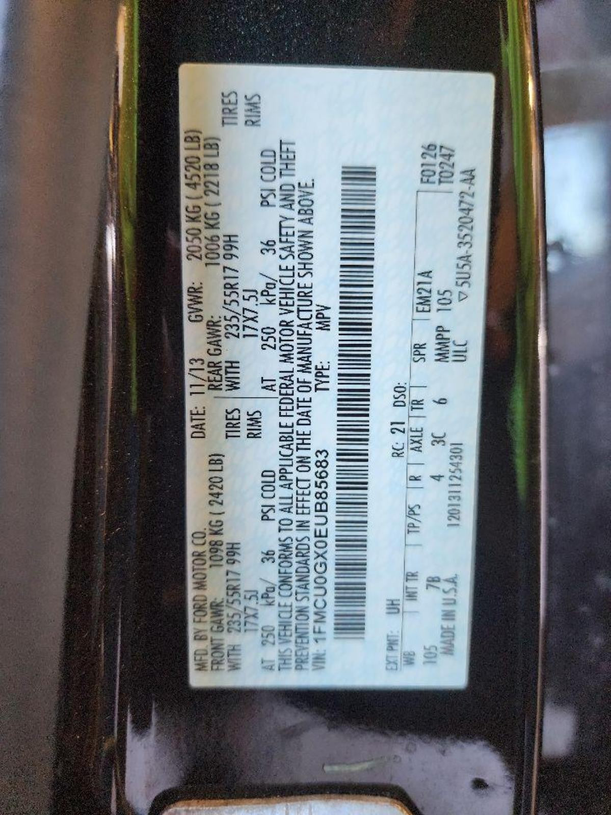 FORD ESCAPE Engine 1.6L (VIN X, 8th digit, turbo, with cylinder head temp sens