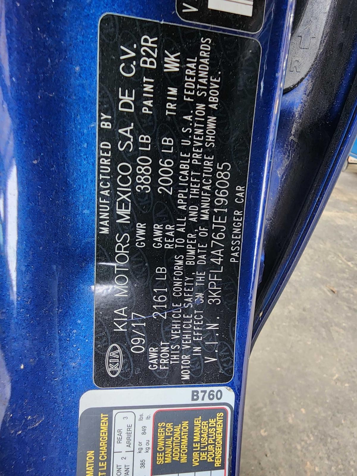 Used Front Bumper Reinforcement Front fits: 2018 Kia Forte Mexico built VIN 3 1s