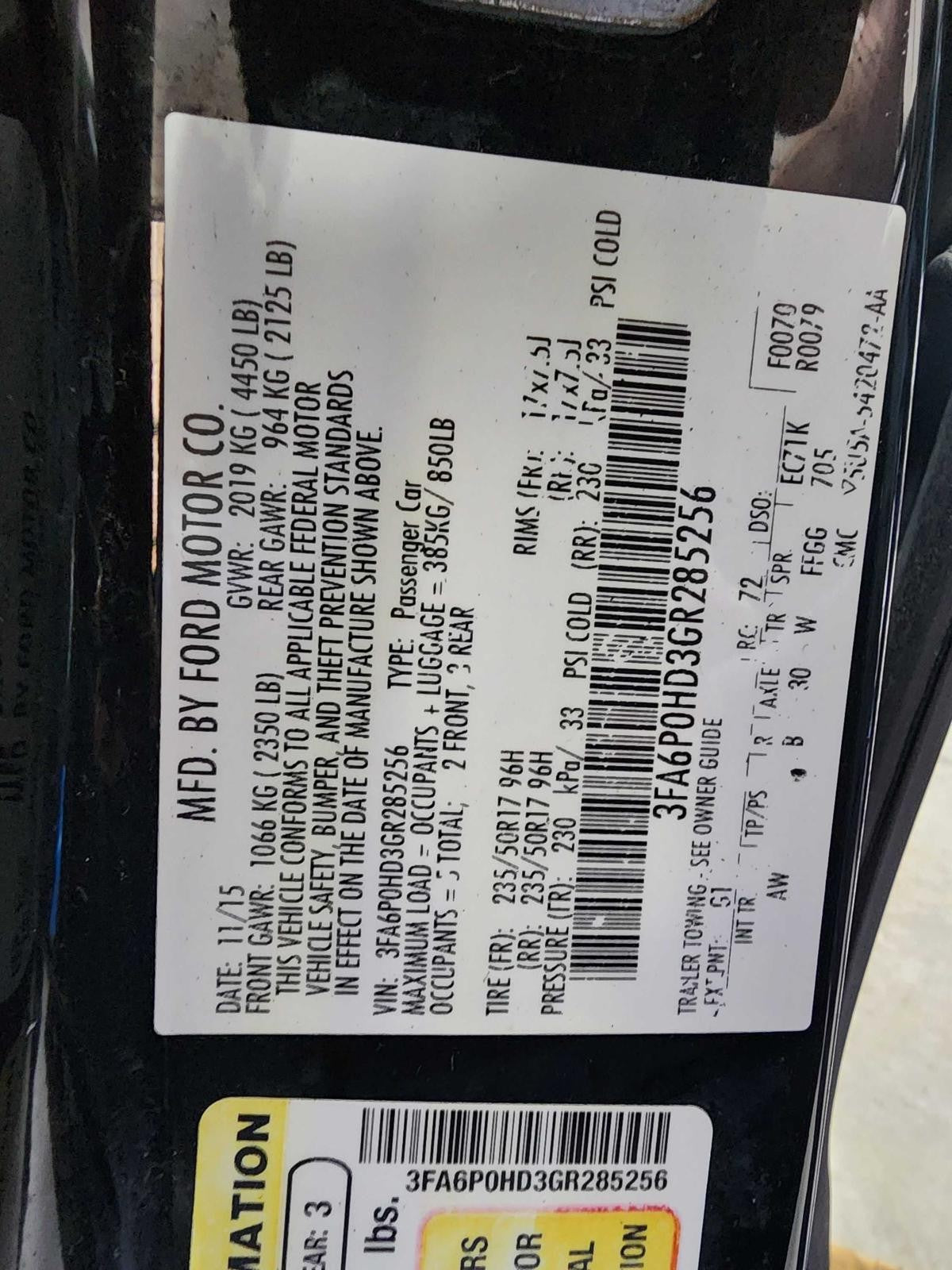 Used Automatic Transmission Assembly fits: 2016 Ford Fusion AT 1.5L w/o automati