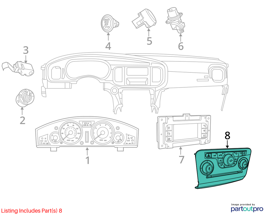 Used A/C Selector Switch fits: 2013 Dodge Charger face plate radio and heater ID