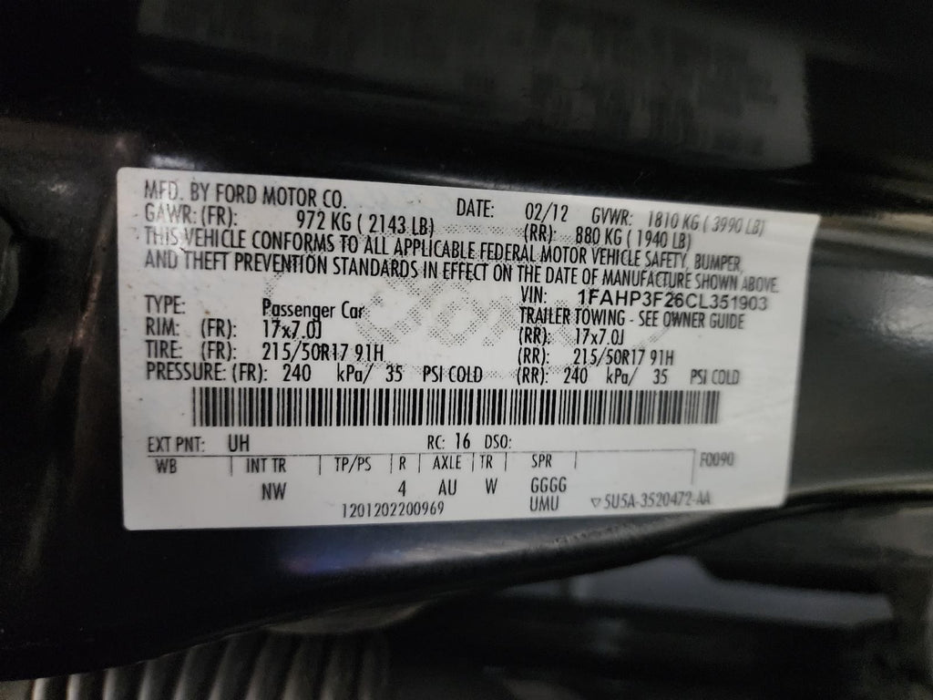 Used Left Outer Tail Light Assembly fits: 2012 Ford Focus Sdn outer quarter pane