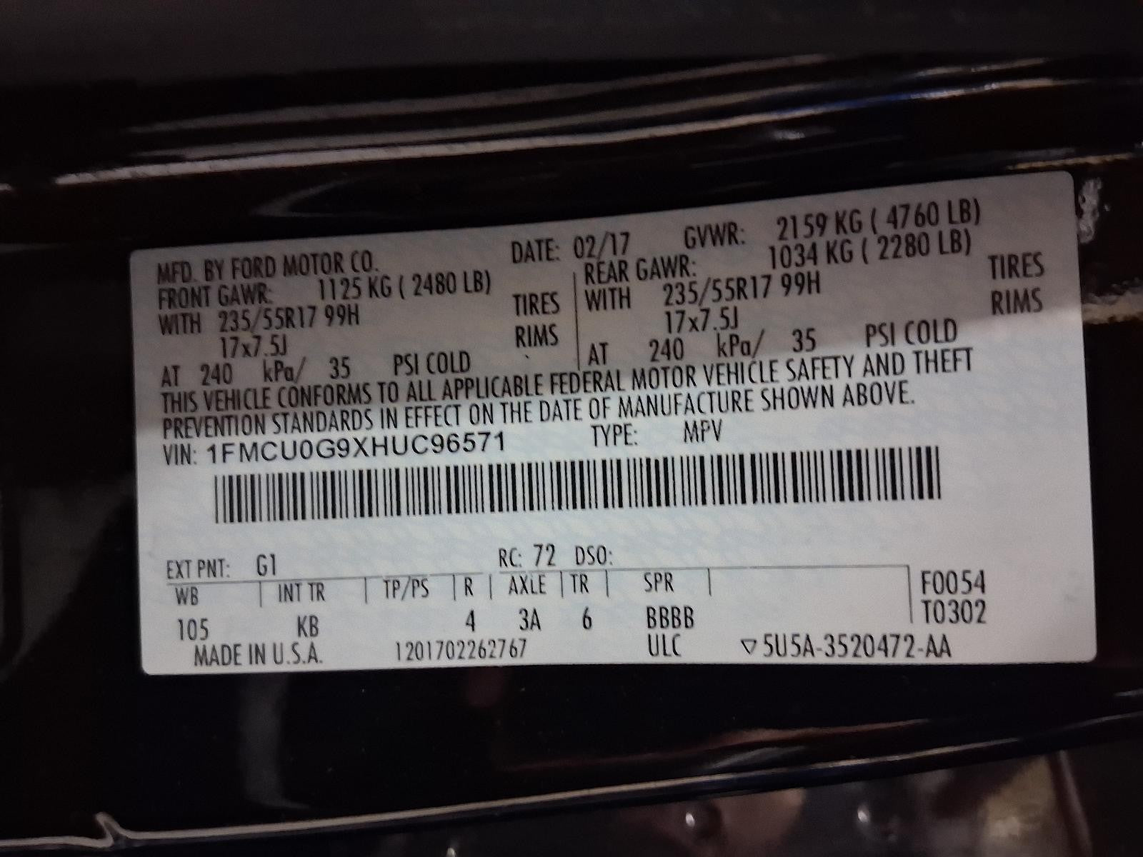 Used Rear Left Door Window Regulator Rear fits: 2017 Ford Escape electric includ