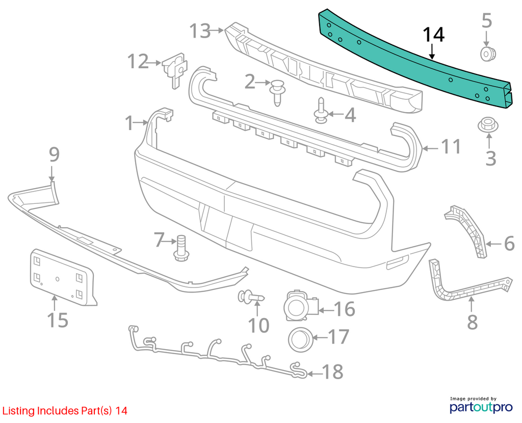 Used Rear Bumper Reinforcement Rear fits: 2013 Dodge Challenger Rear Grade A