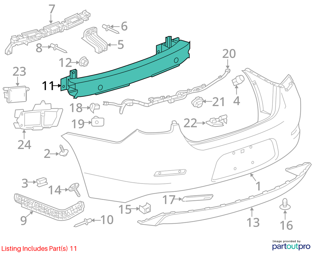 Used Rear Bumper Reinforcement Rear fits: 2015 Chevrolet Malibu Rear Grade A