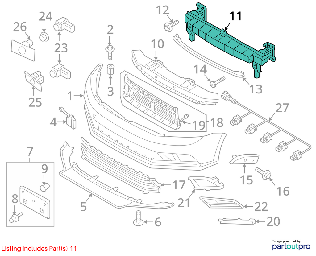 Used Front Bumper Reinforcement Front fits: 2015 Volkswagen Jetta Sdn 1.4 Front