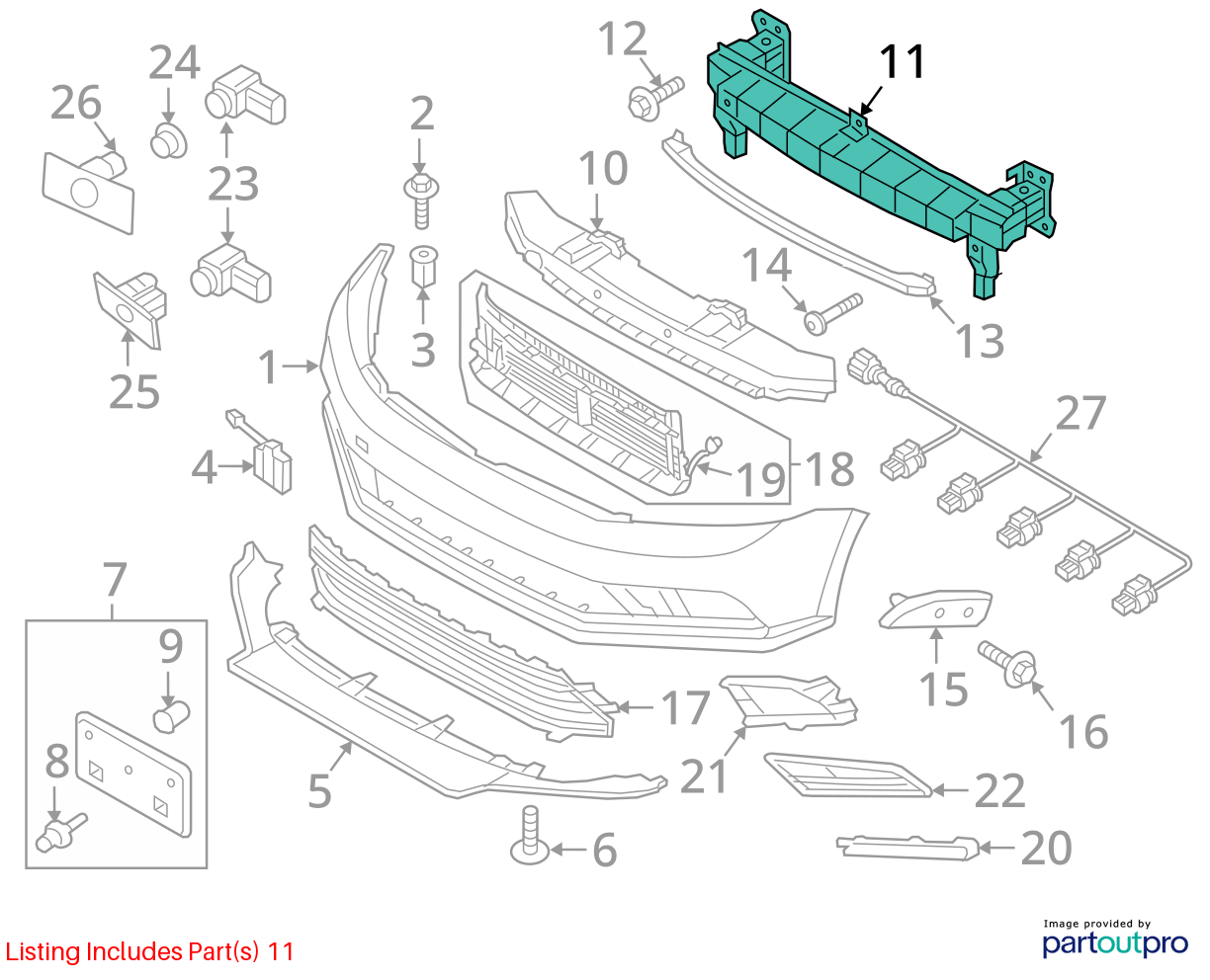 Used Front Bumper Reinforcement Front fits: 2015 Volkswagen Jetta Sdn 1.4 Front