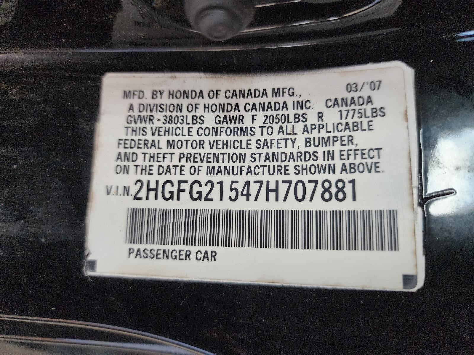 Used Front Bumper Reinforcement Front fits: 2007 Honda Civic Front Grade A