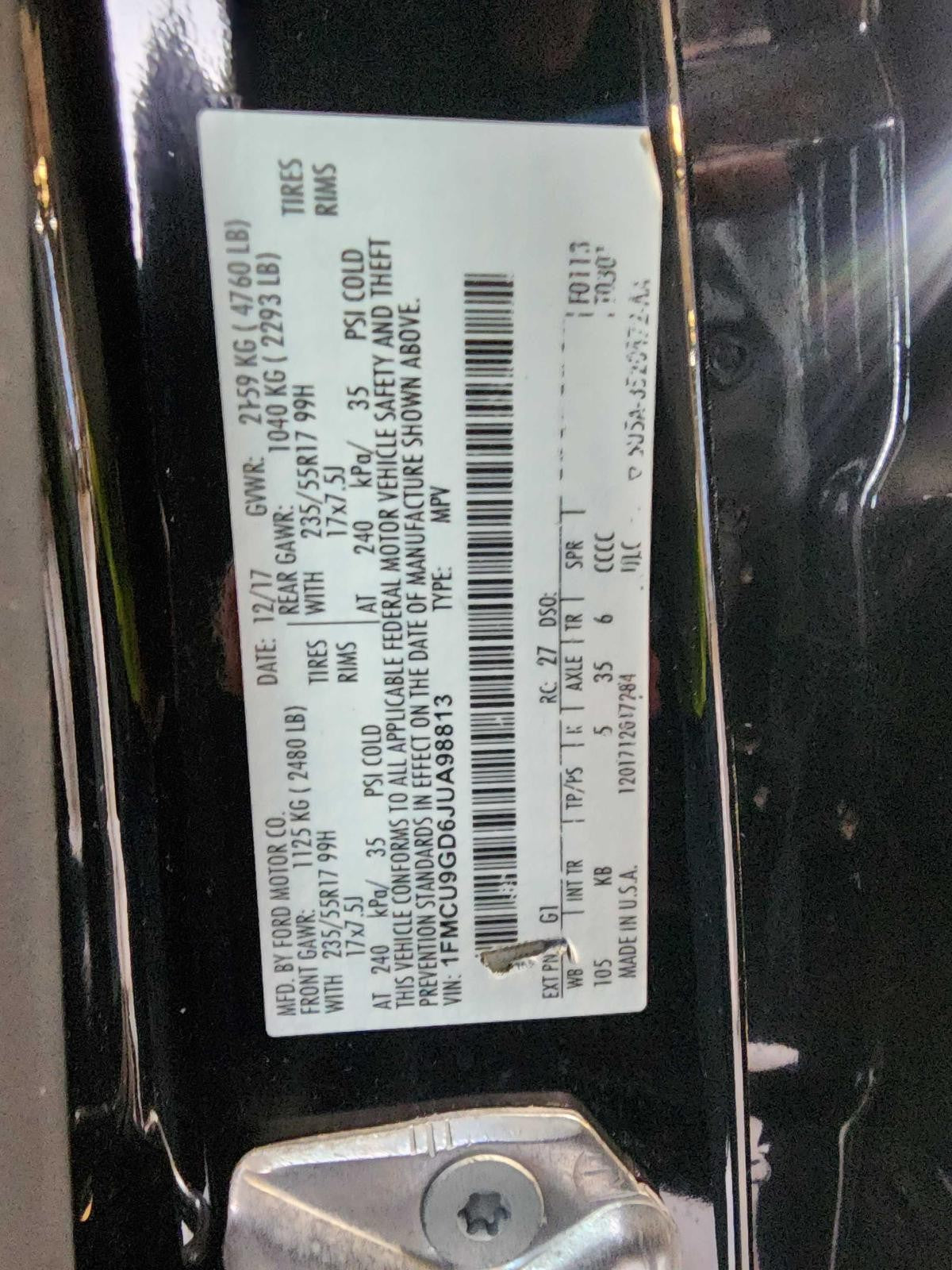 Used Seat Rear fits: 2018 Ford Escape  Grade A