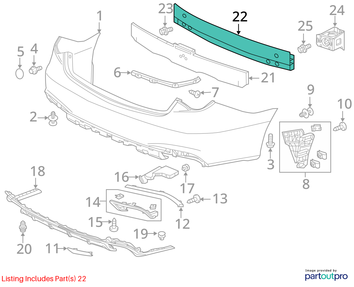 Used Rear Bumper Reinforcement Rear fits: 2014 Acura Rlx Rear Grade A