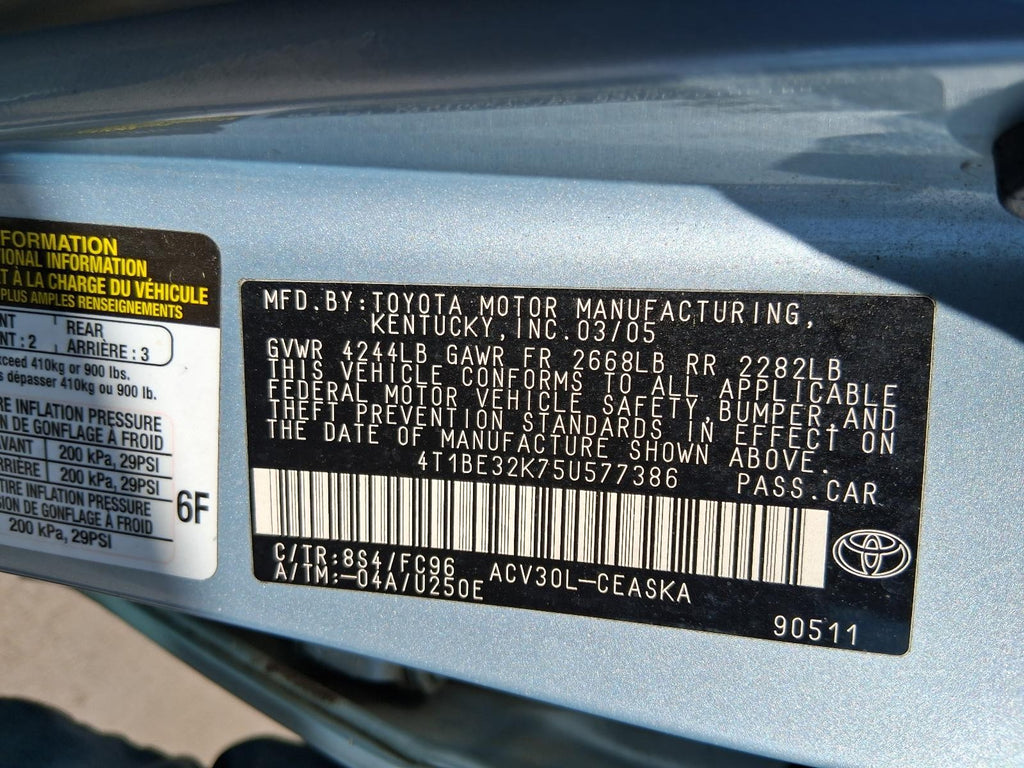 Used Front Right Door Window Regulator Front fits: 2005 Toyota Camry electric Fr