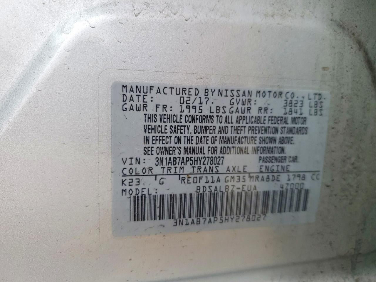 Used Front Right Seat Front fits: 2017 Nissan Sentra bucket air bag cloth manual