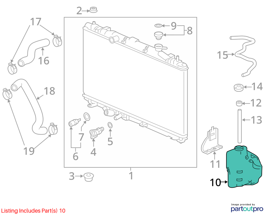 Used Engine Coolant Reservoir fits: 2019 Honda Accord main RH engine compartment