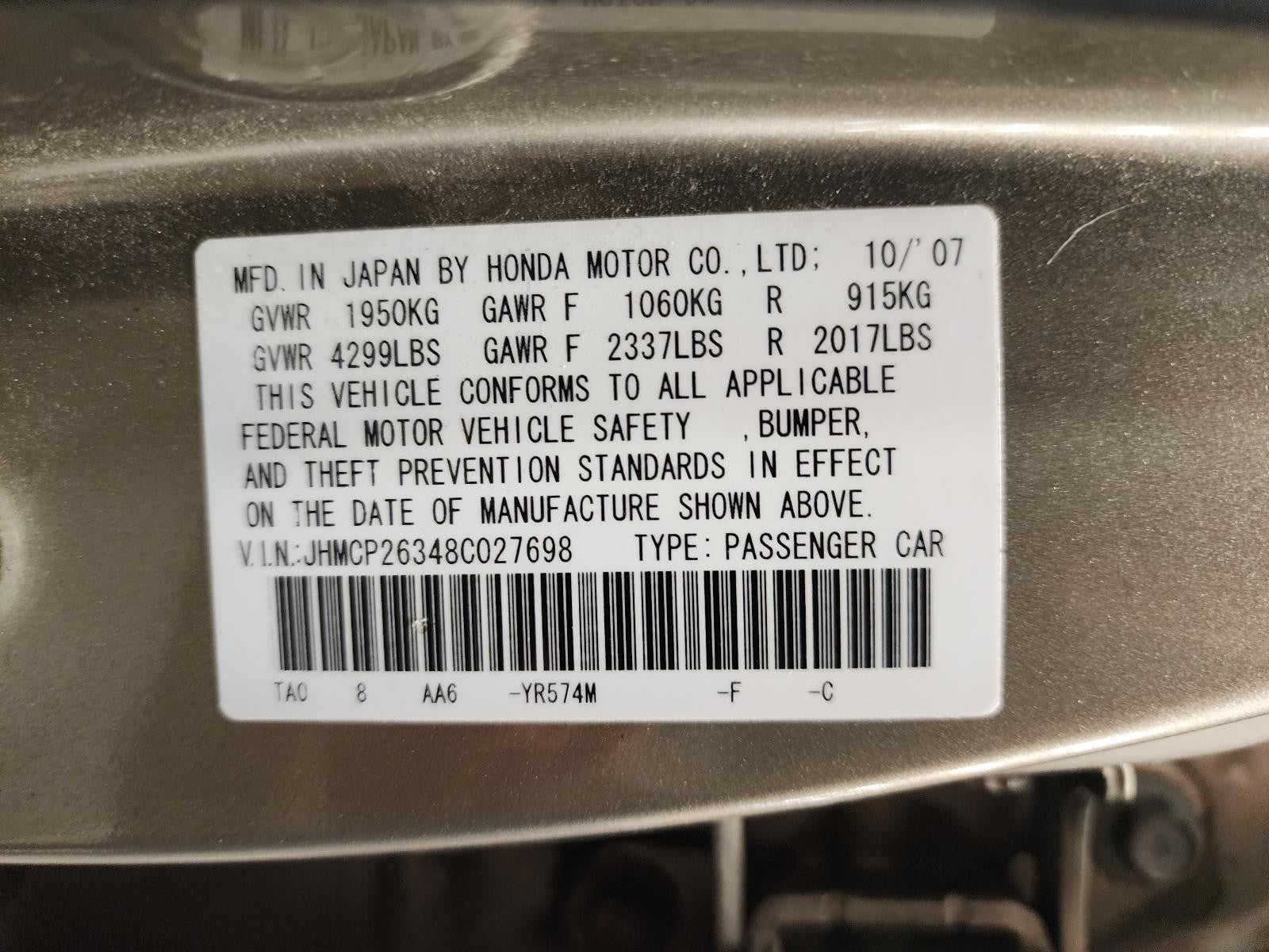 Used Alternator fits: 2008 Honda Accord 2.4 Grade C