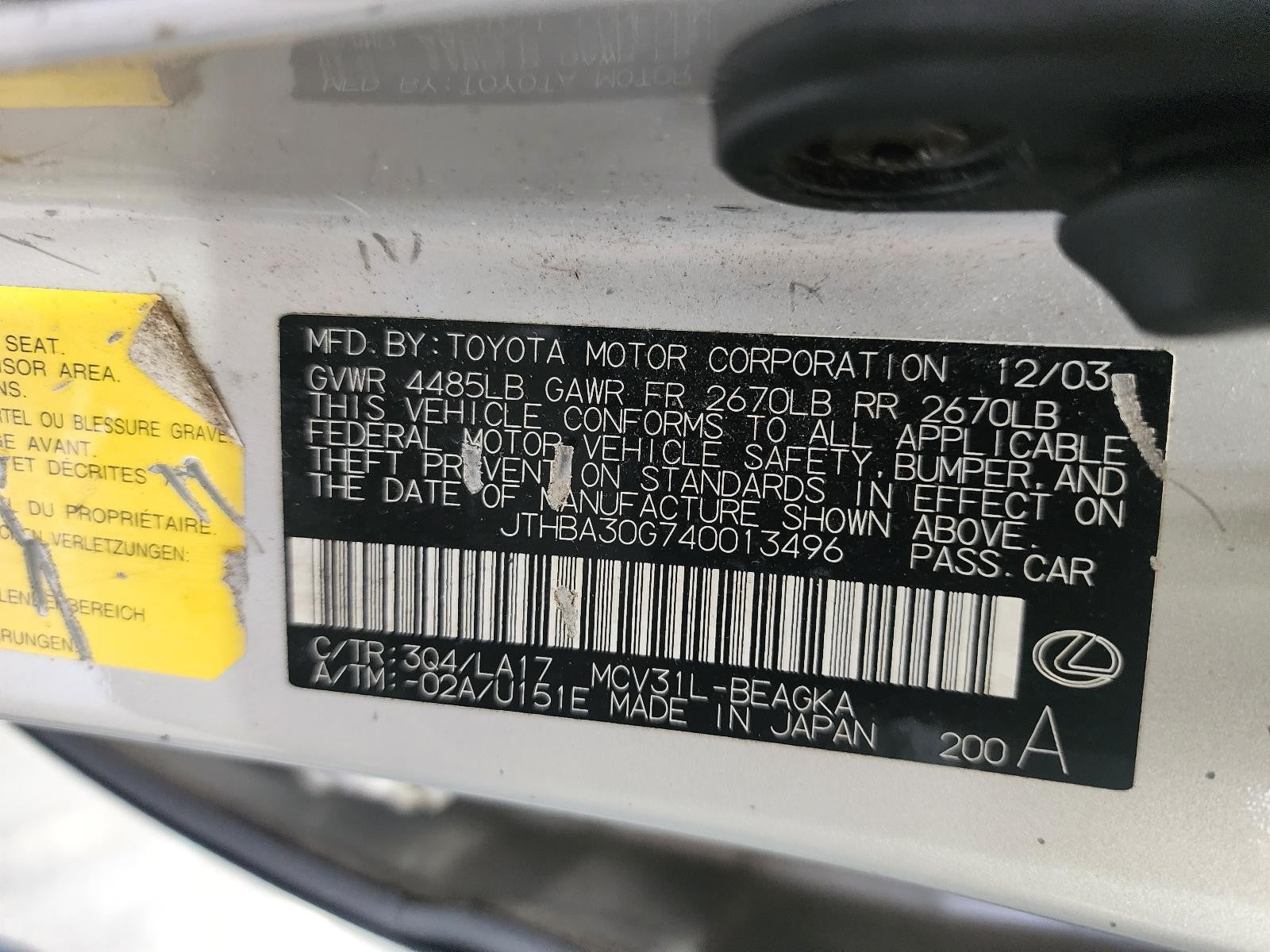 Used Rear Left Door Window Regulator Rear fits: 2004 Lexus ES330 Rear Left Grade