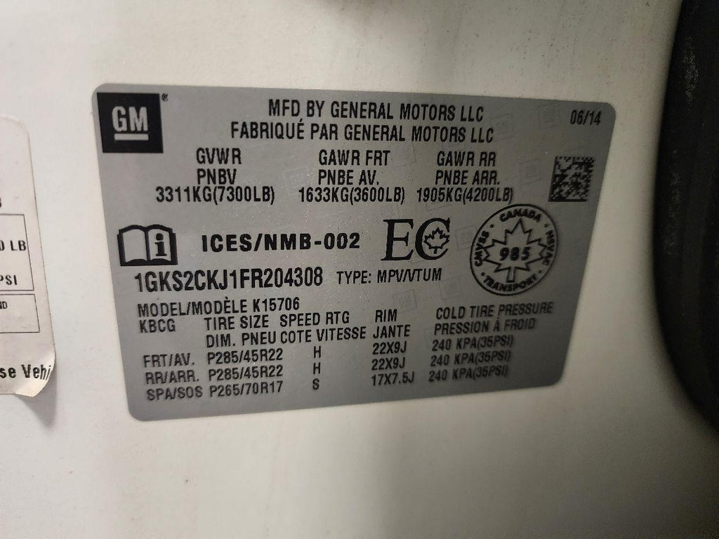 Used Front Left Seat Front fits: 2015 Gmc Yukon bucket-bench seat opt AN3 leathe