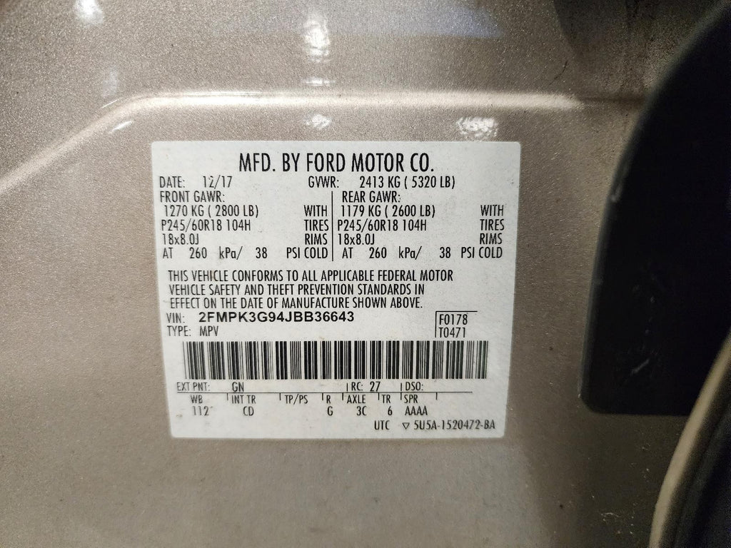 Used Engine Coolant Reservoir fits: 2018 Ford Edge 2.0L turbo from 01/04/16 Grad