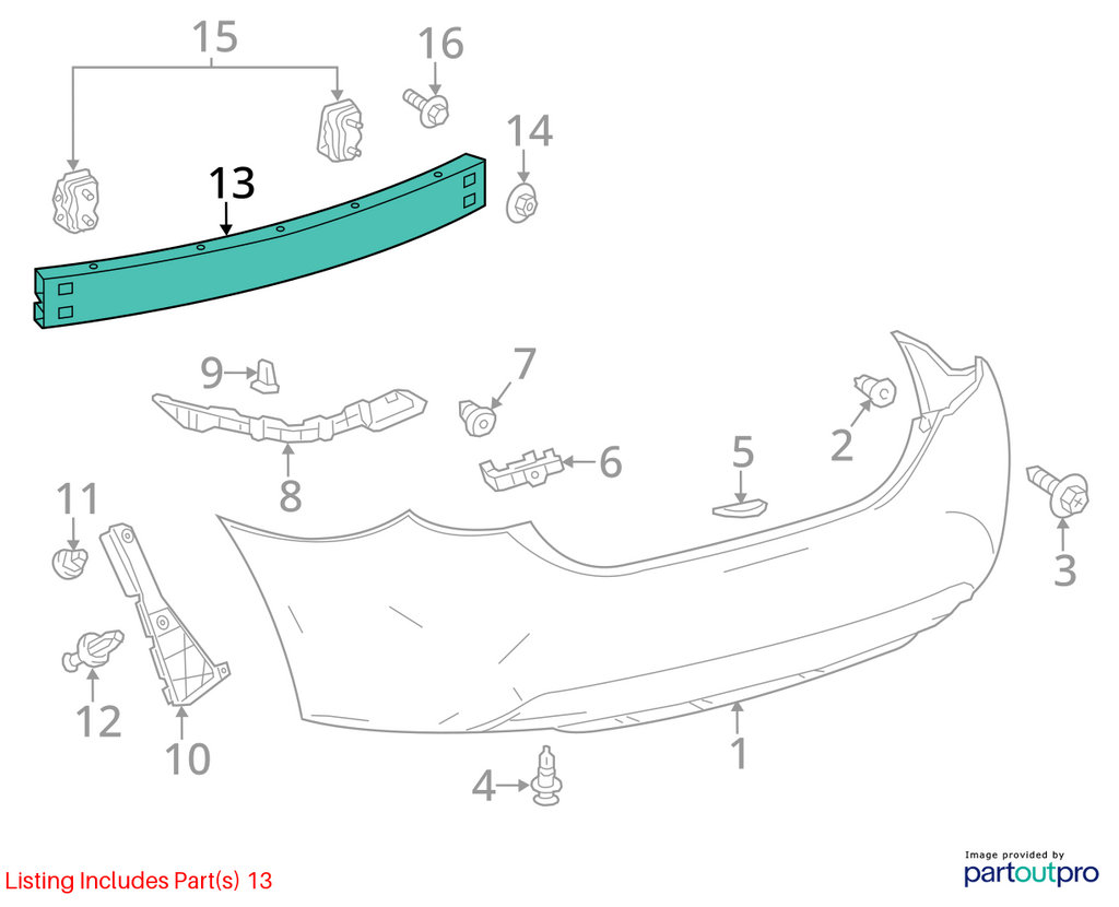 Used Rear Bumper Reinforcement Rear fits: 2016 Toyota Corolla Rear Grade A