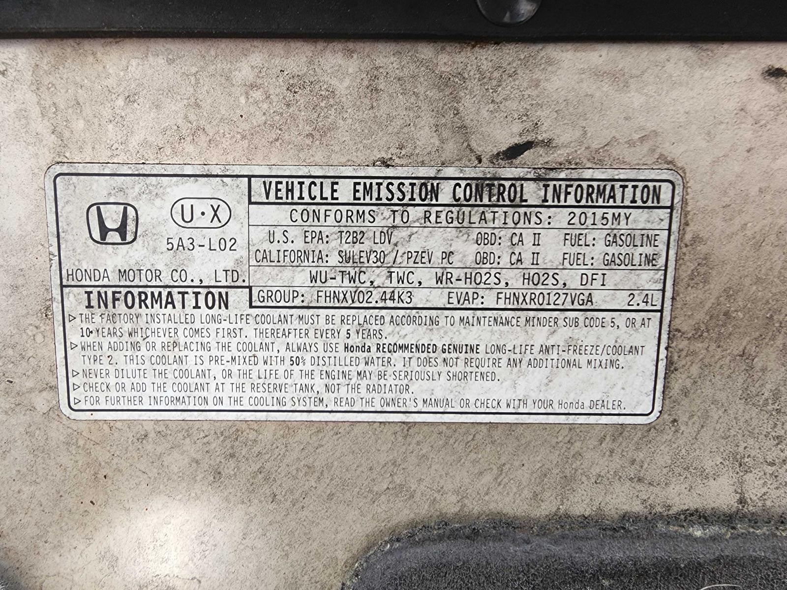 Used Hood fits: 2015 Honda Accord Sdn 2.4L prop rod Grade A