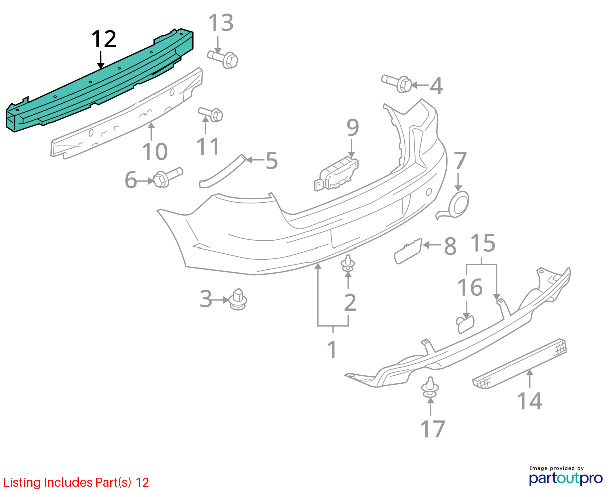 Used Rear Bumper Reinforcement Rear fits: 2011 Mitsubishi Lancer exc. Evolution