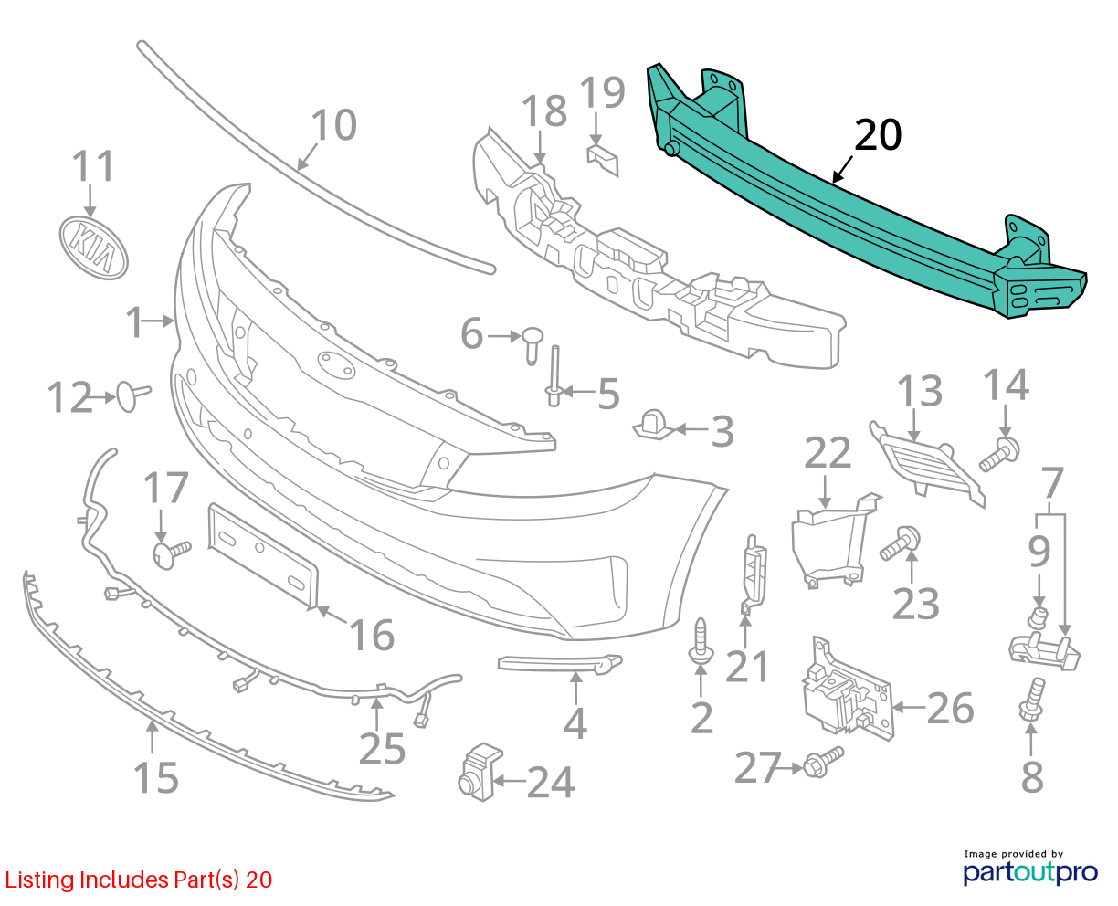 Used Front Bumper Reinforcement Front fits: 2018 Kia Forte Mexico built VIN 3 1s