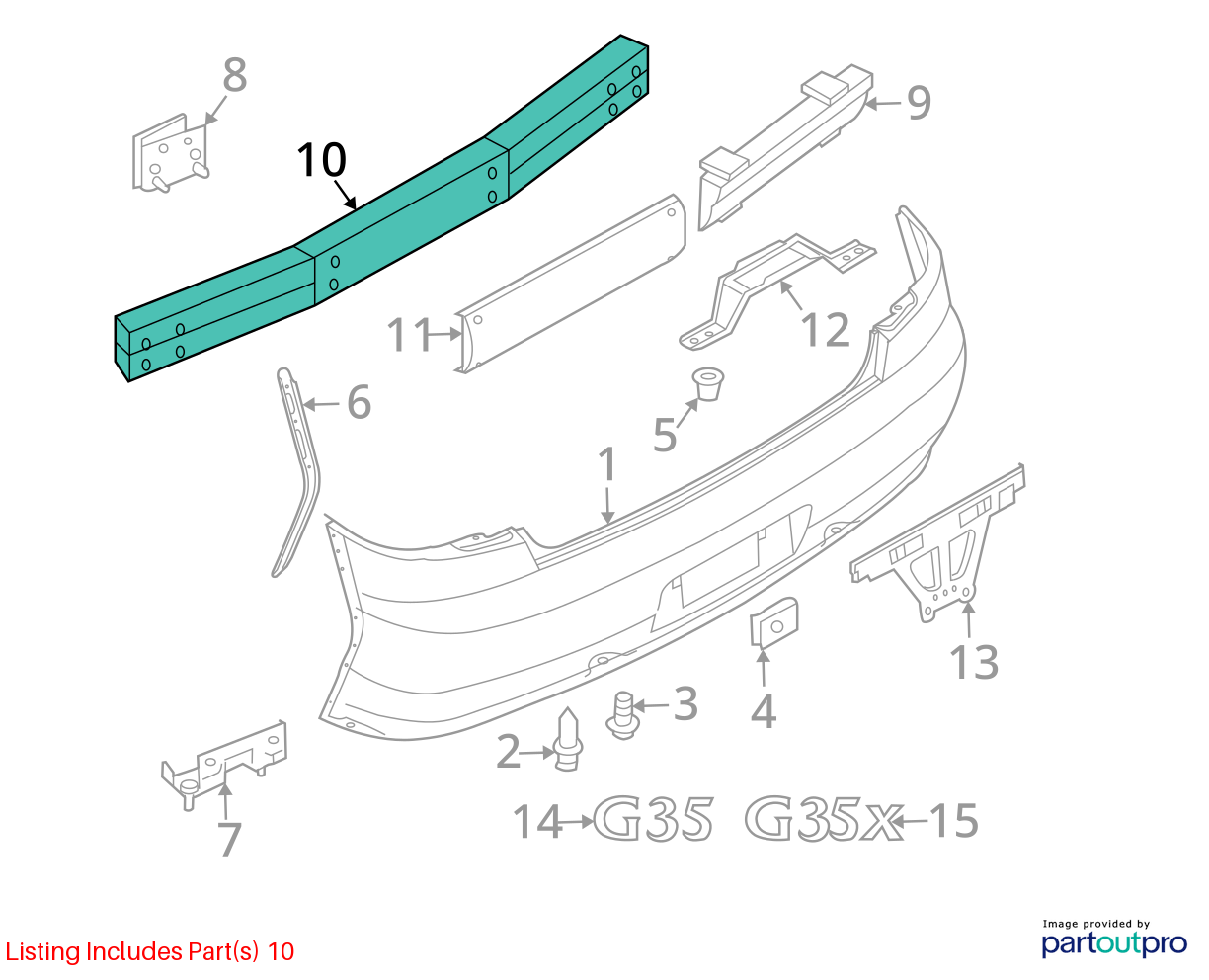 Used Rear Bumper Reinforcement Rear fits: 2006 Infiniti G35 4 Dr Sdn Rear Grade