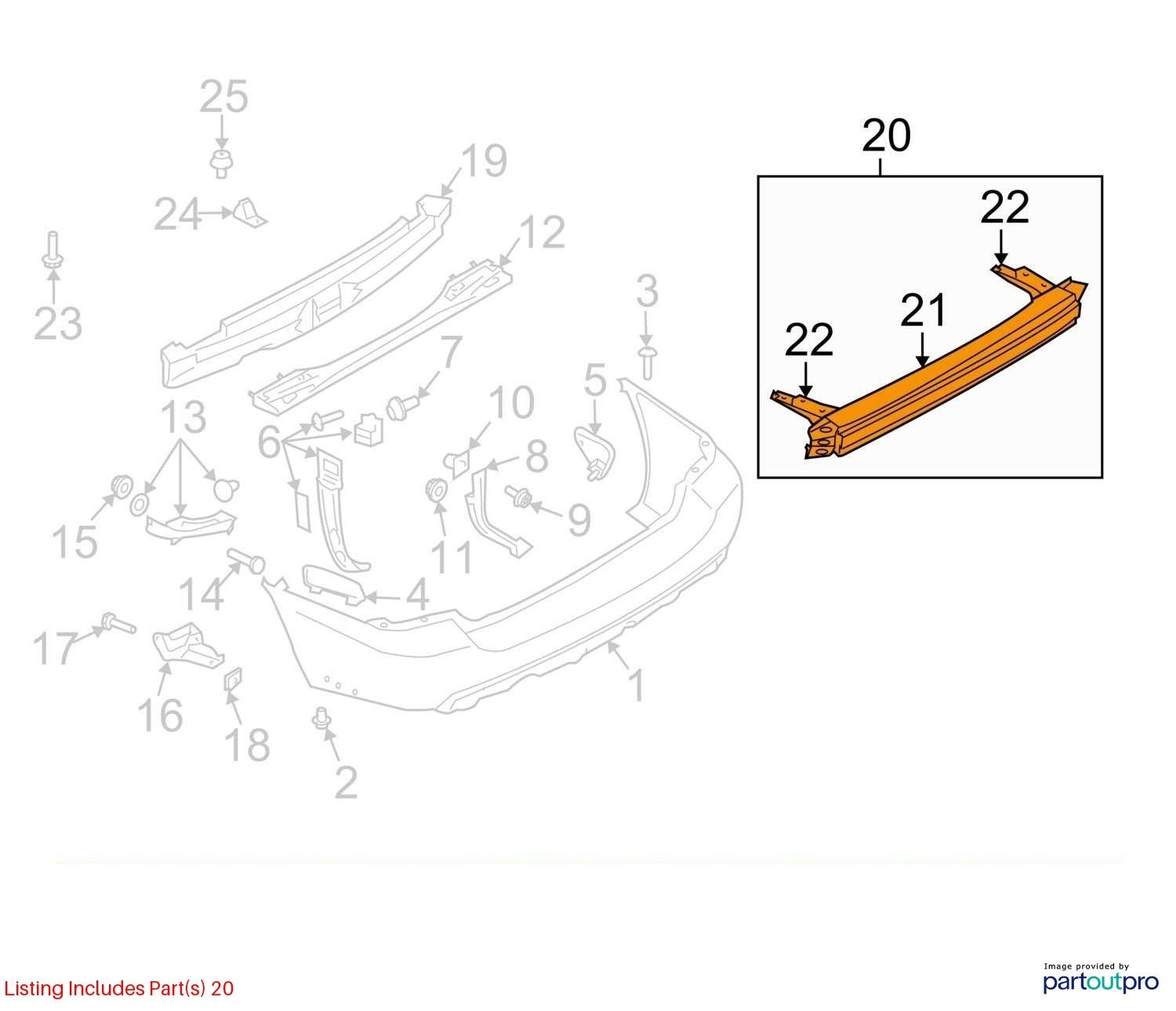 Used Rear Bumper Reinforcement Rear fits: 2008 Subaru Forester Rear Grade A