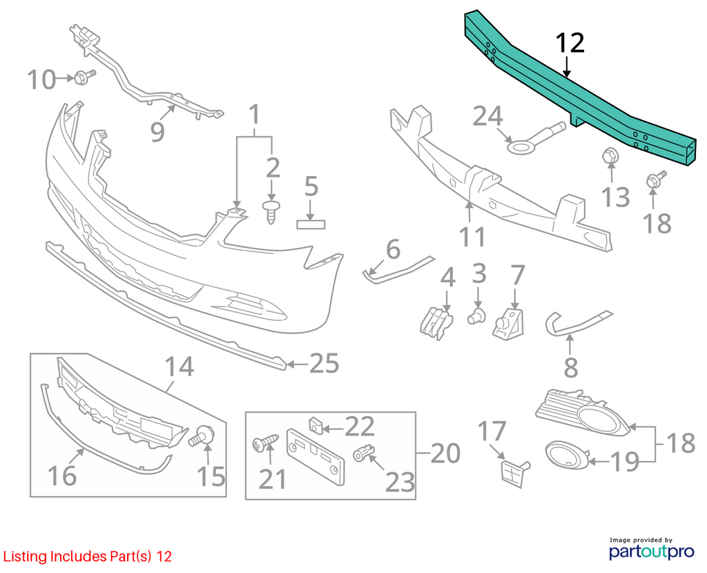 Used Front Bumper Reinforcement Front fits: 2010 Infiniti M35 Front Grade A