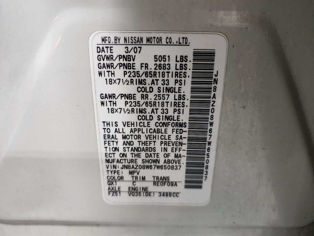 Used Starter Motor fits: 2007 Nissan Murano AT CVT Grade A
