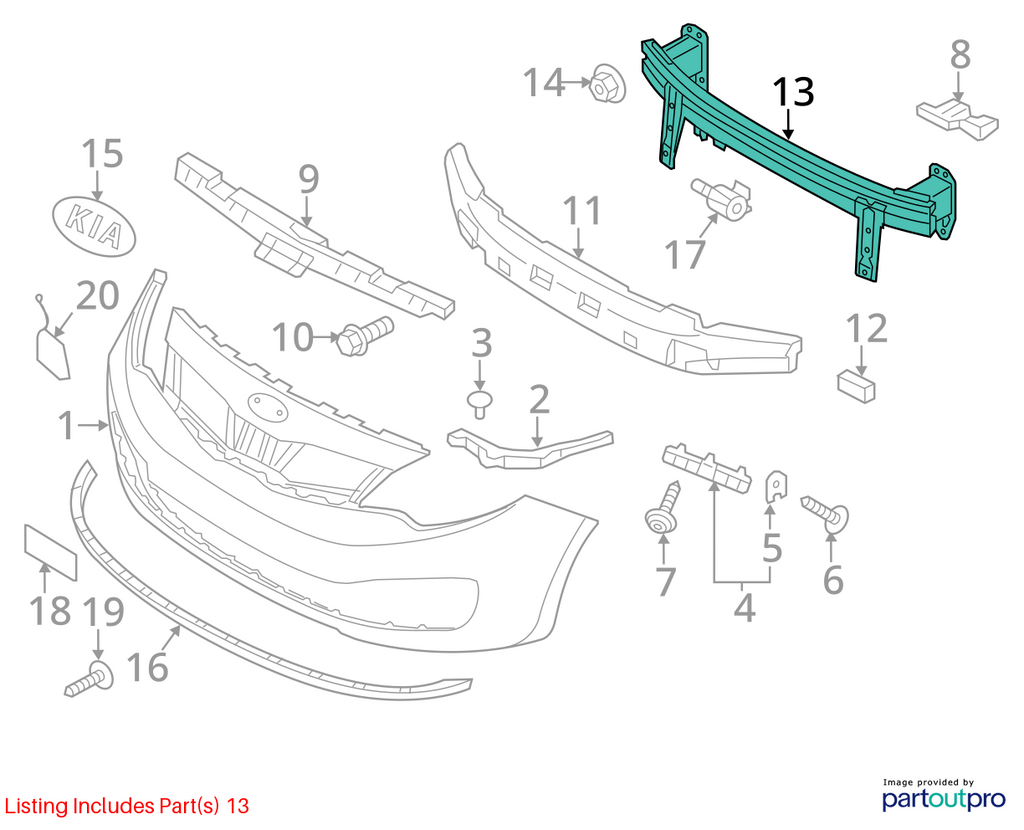 Used Front Bumper Reinforcement Front fits: 2012 Kia Rio Front Grade A
