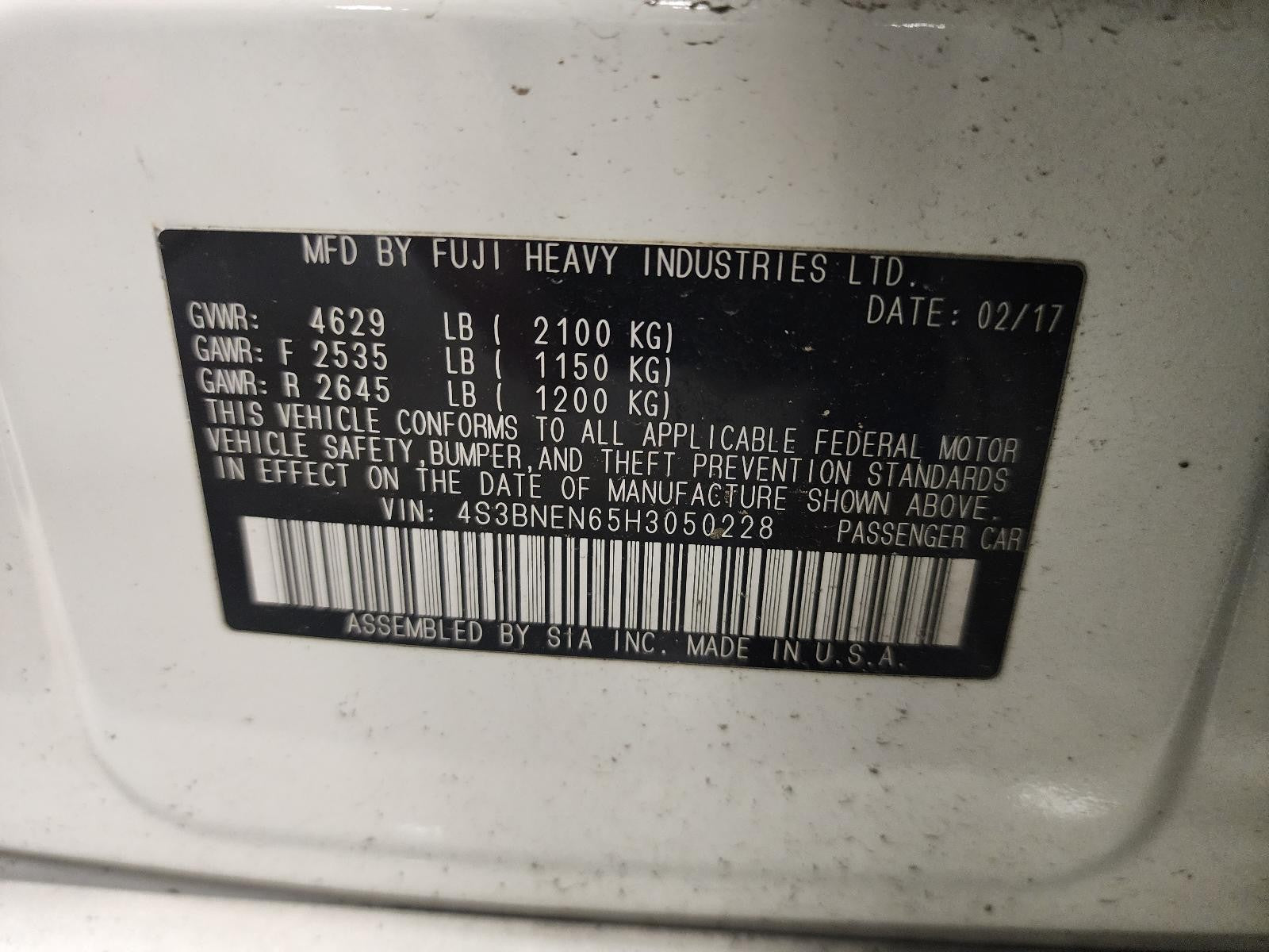 Used Steering Column fits: 2017 Subaru Legacy Floor Shift Sdn keyless ignition G