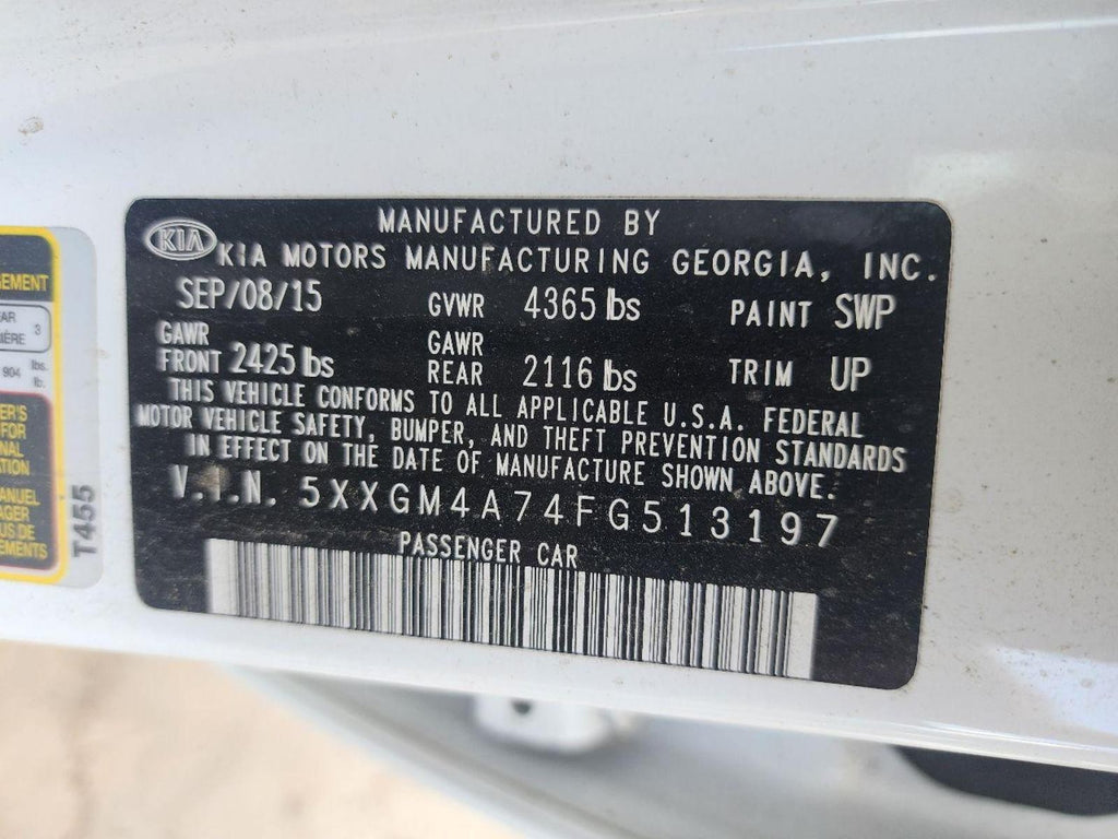 KIA OPTIMA Transmission AT; 2.0L (VIN 6, 8th digit, turbo), US built, from 11/