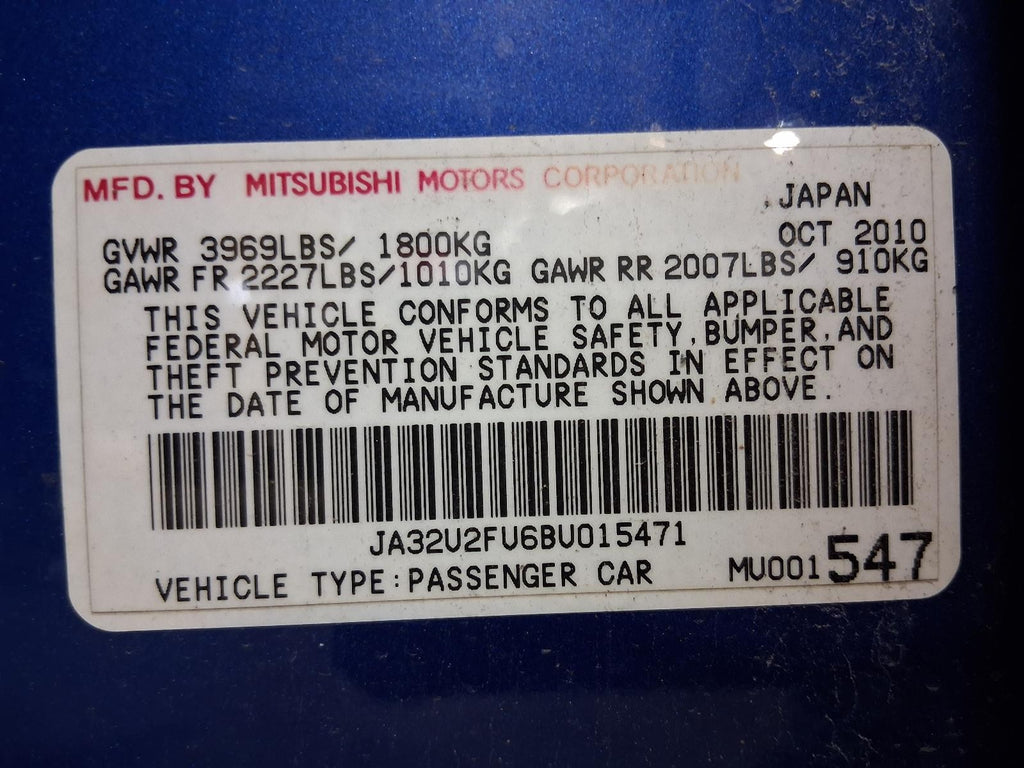 Used Left Door Mirror fits: 2011 Mitsubishi Lancer painted w/o heated Left Grade