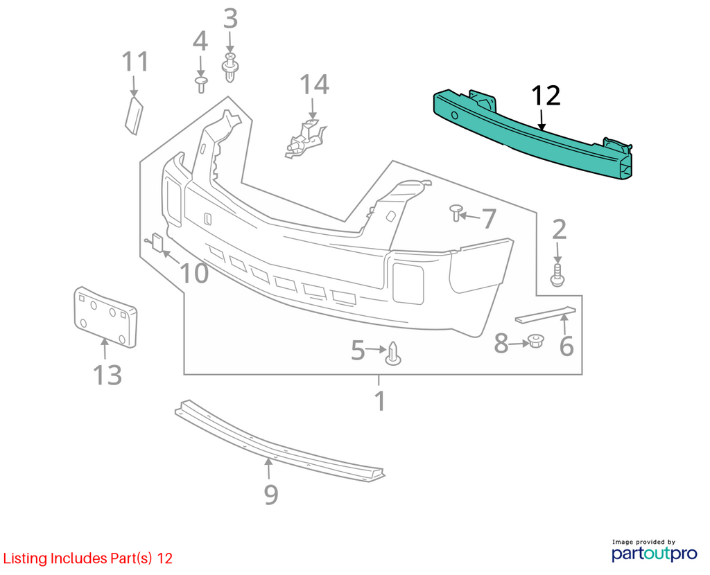 Used Front Bumper Reinforcement Front fits: 2006 Cadillac Srx Front Grade A