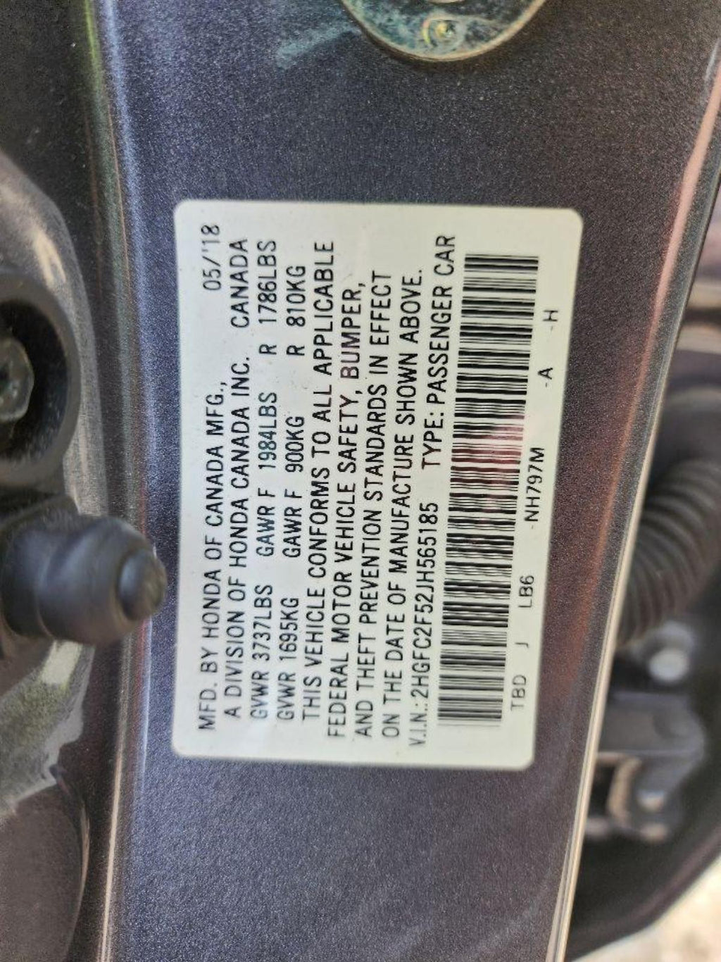 HONDA CIVIC Engine 2.0L, naturally aspirated, VIN 2 (6th digit, Sedan), Califo