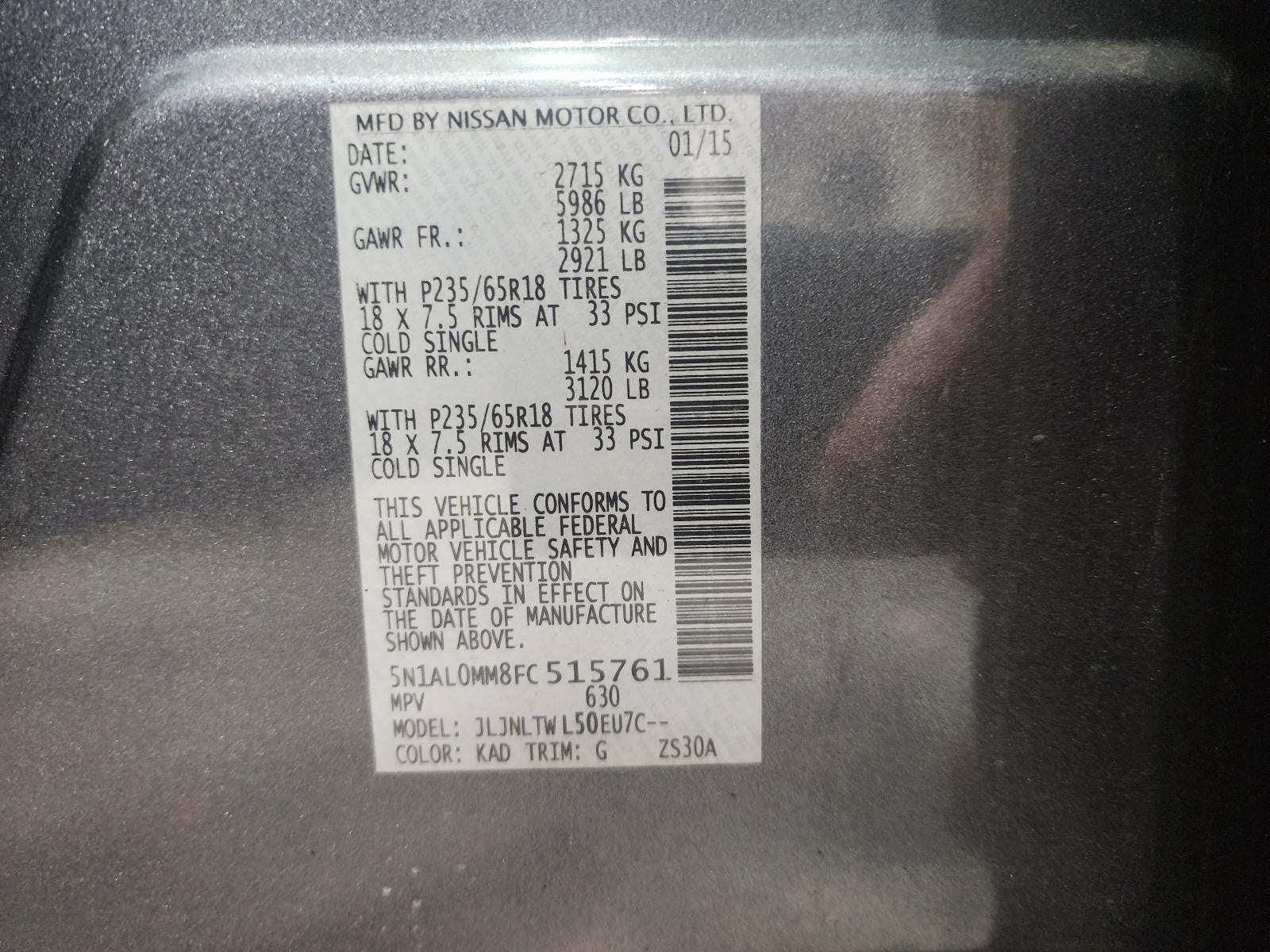 Used Speedometer Gauge fits: 2015 Infiniti QX60 cluster MPH 3.5L 6 cylinder Grad
