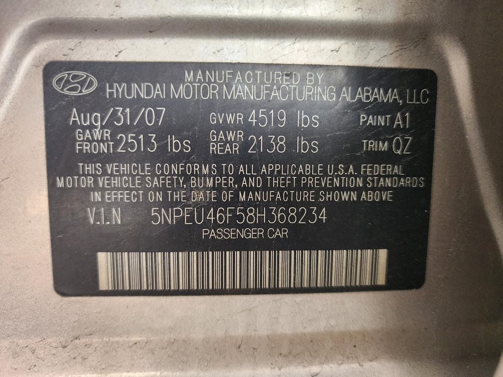 Used Right Tail Light Assembly fits: 2008 Hyundai Sonata quarter panel mounted R