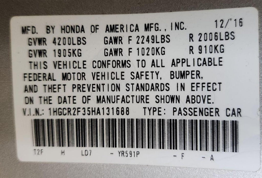 HONDA ACCORD Engine 2.4L, VIN 1 (6th digit, Coupe), California emissions (PZEV